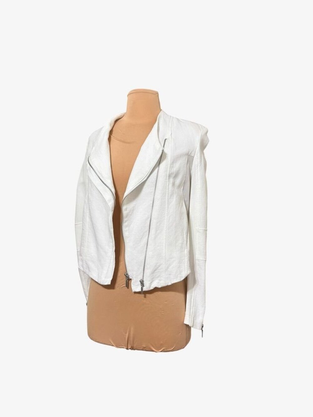 BlankNYC White Windy City Moto Jacket XS Mesh Jacquard Summer Travel